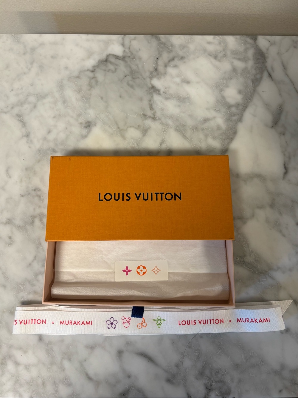 Empty Louis Vuitton Orange Gift Box with Branded Ribbon